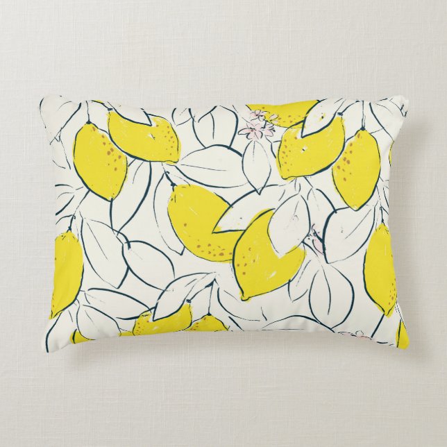Yellow lemon citrus fruit hand drawn illustration  decorative cushion (Front)