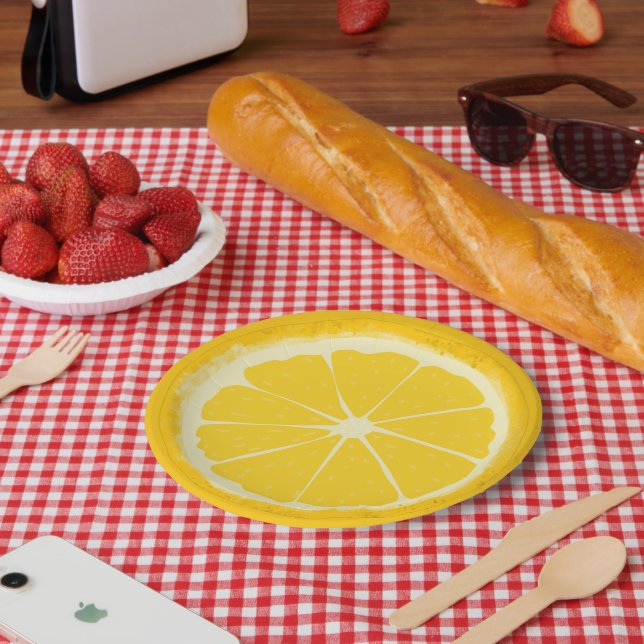 Yellow Lemon Citrus Fruit Slice  Artistic  Paper Plate (Picnic)