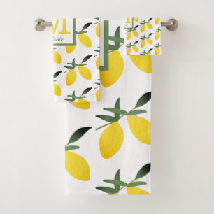 Yellow Lemon Citrus Monogram Bath Towel Set