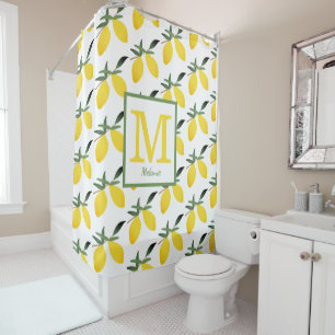 Yellow Lemon Citrus Monogram Shower Curtain
