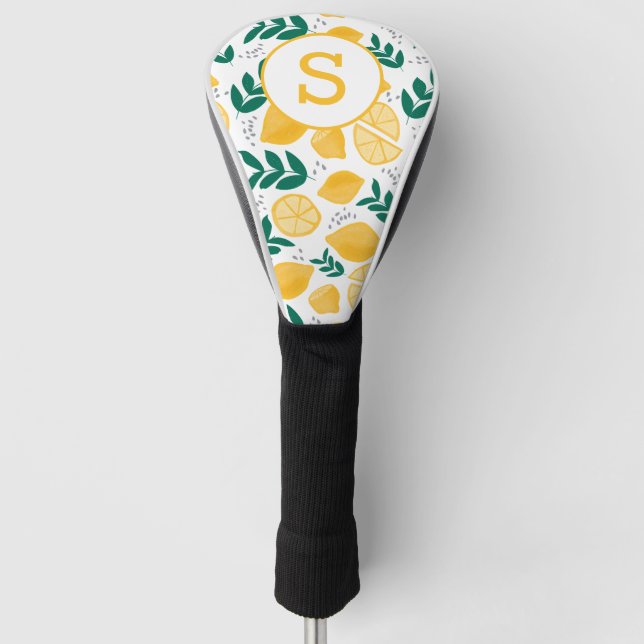 Yellow Lemon Citrus Pattern Monogram Golf Head Cover (Front)
