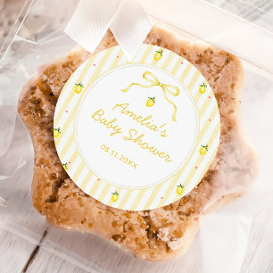 Yellow Lemon Citrus Stripes Baby Shower Sticker