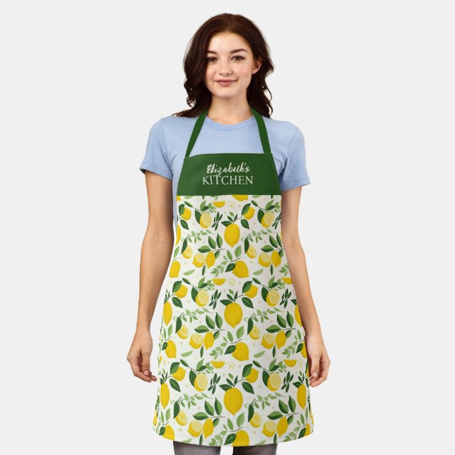 Yellow Lemon Citrus Summer Kitchen Apron (Worn)