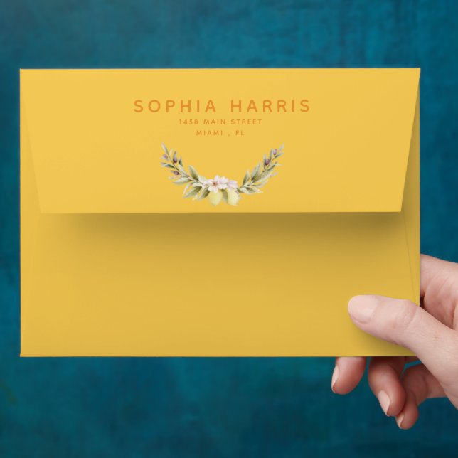 yellow Lemon floral wedding envelope address (Hand)