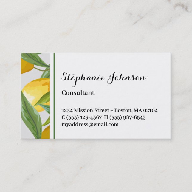 Yellow Lemon Foliage Flower Personal Calling Card (Front)