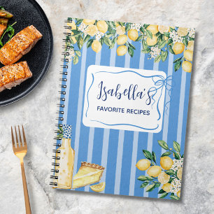 Yellow Lemon Fruit and Blue Stripes Recipe Journal