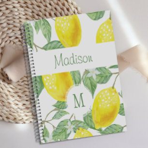 Yellow Lemon Fruit Fun Trendy Monogram Planner