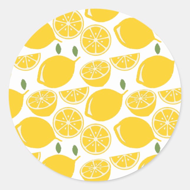 Yellow lemon fruit pattern classic round sticker (Front)