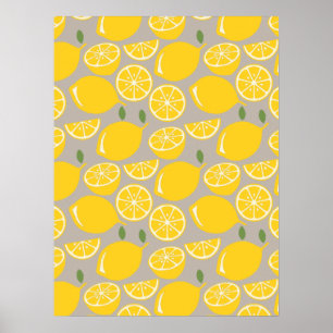 Yellow lemon fruit pattern poster
