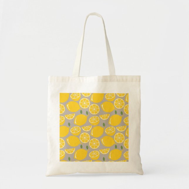 Yellow lemon fruit pattern tote bag (Front)
