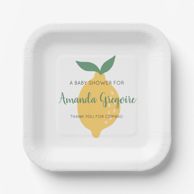 Yellow Lemon Fruit Themed Baby Shower Paper Plate (Front)