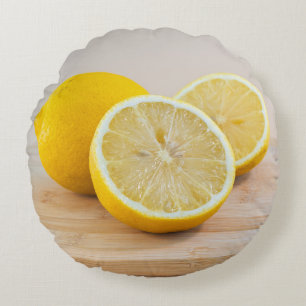 Yellow Lemon Fruits Food Photography Still Life Round Cushion