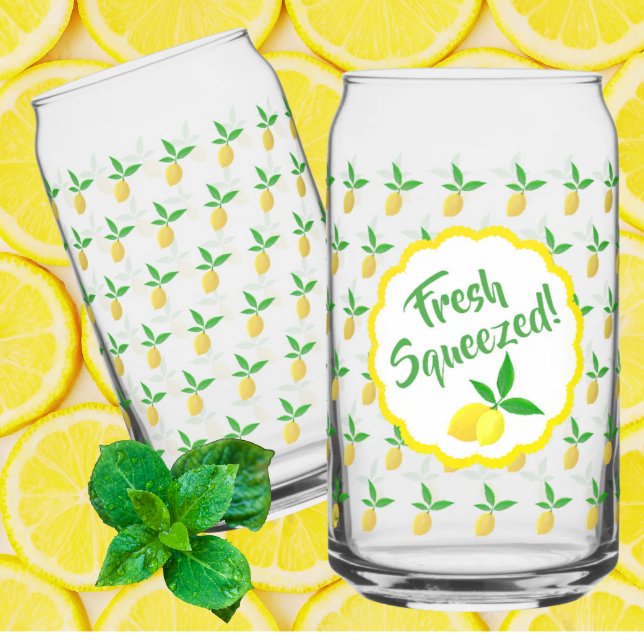 Yellow Lemon Lemonade  Can Glass (Ready for summertime outdoor entertaining!)