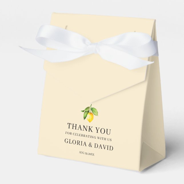 Yellow Lemon Modern Wedding Favour Box (Front Side)