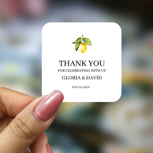 Yellow Lemon Modern Wedding Square Sticker (Creator Uploaded)