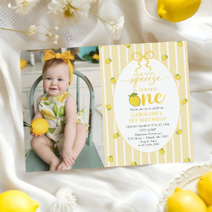 Yellow Lemon Our Main Squeeze 1st Birthday Photo Invitation