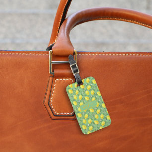 Yellow lemon pattern name green Luggage Tag