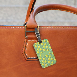 Yellow lemon pattern name green Luggage Tag