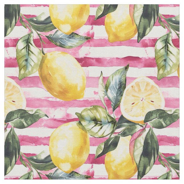 Yellow Lemon Print Fabric Cotton Fabric  (Close Up)