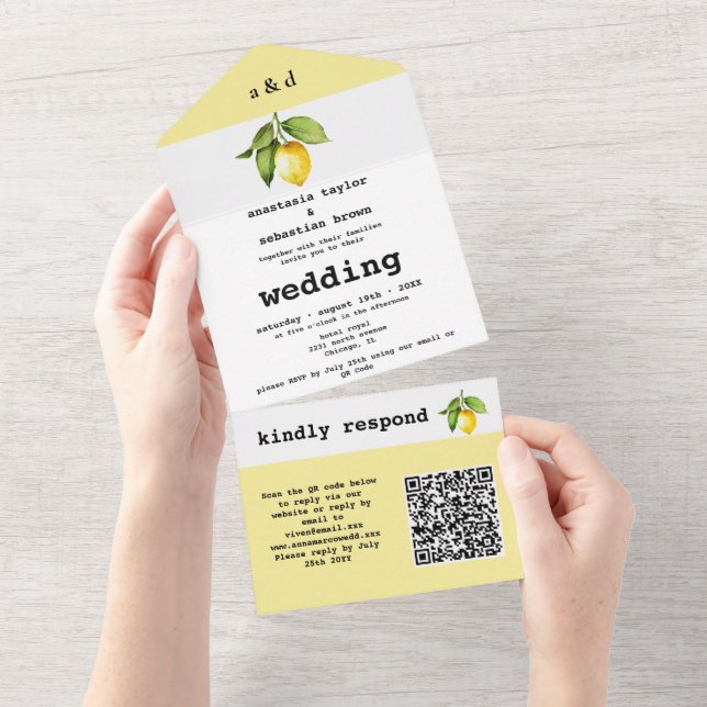 Yellow Lemon QR Code All In One Invitation (Tearaway)