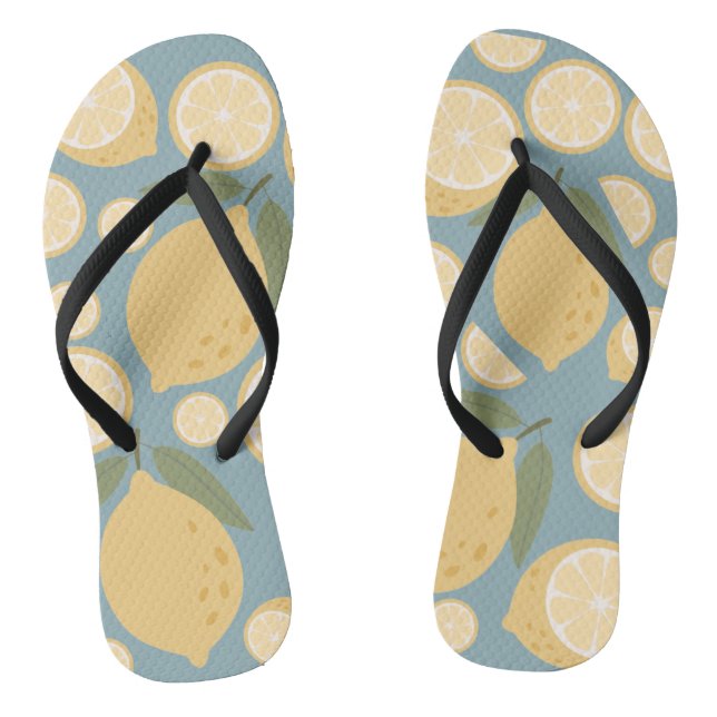 Yellow Lemon Seamless Pattern Jandals (Footbed)