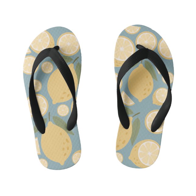 Yellow Lemon Seamless Pattern Kid's Jandals (Footbed)
