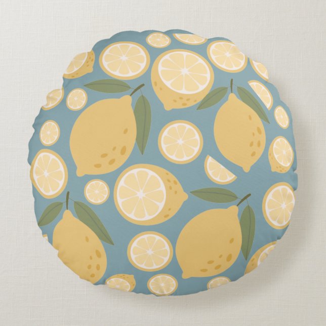 Yellow Lemon Seamless Pattern Round Cushion (Front)