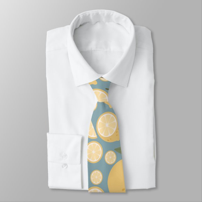 Yellow Lemon Seamless Pattern Tie (Tied)