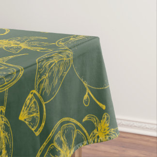 Yellow Lemon Sketch on Dark Green Tablecloth