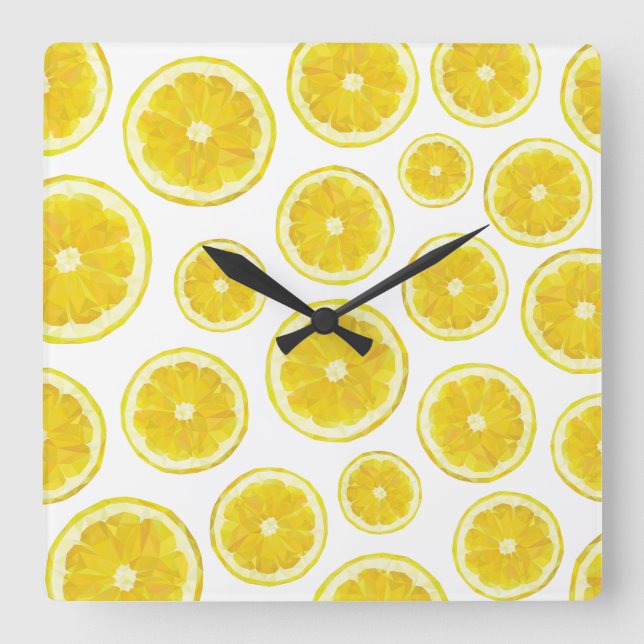 Yellow lemon slice fresh fruit square wall clock (Front)