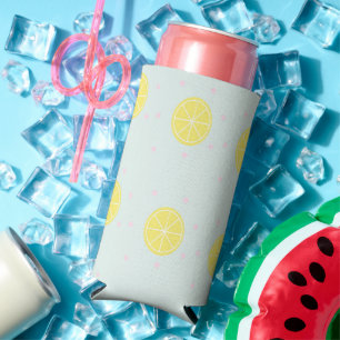 Yellow lemon slices on blue seltzer can cooler