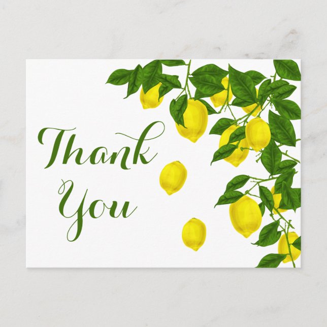 Yellow Lemon Thank You Green Citrus Wedding Postcard (Front)