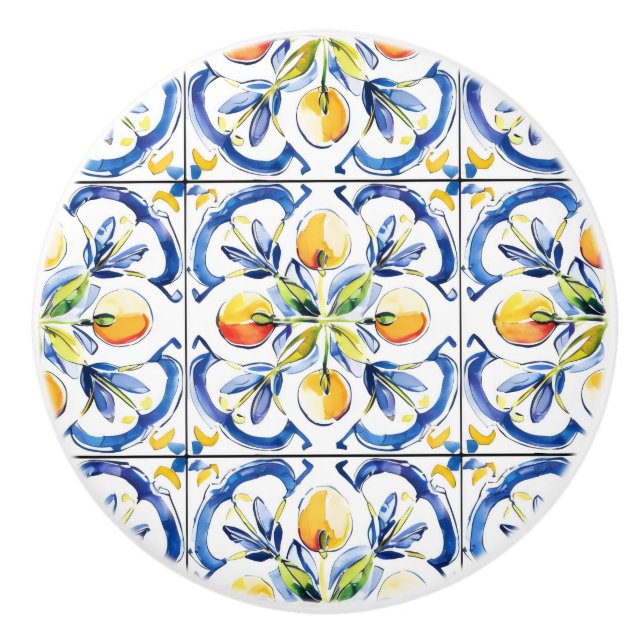 Yellow Lemon Tile Pattern Ceramic Knob (Front)