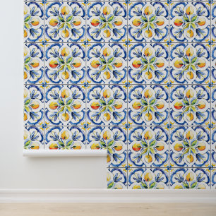 Yellow Lemon Tile Pattern Wallpaper
