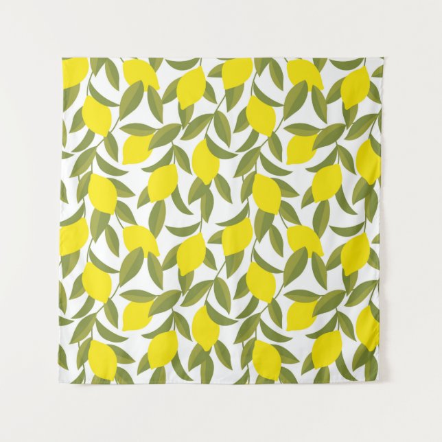 Yellow lemon tree seamless pattern tapestry (Front)