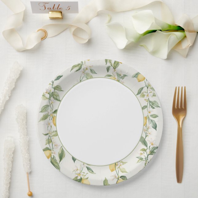 Yellow Lemon Vines Bridal Shower Paper Plate (Wedding)