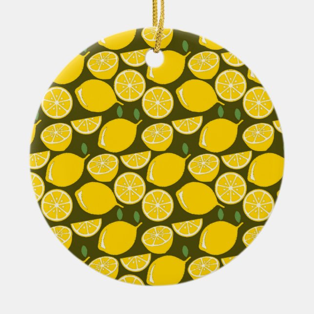 Yellow Lemon Wallpaper Pattern Summer Ceramic Tree Decoration (Front)