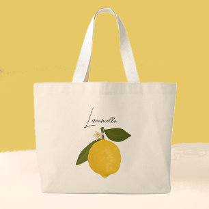 Yellow Lemon with Green Leaves Fresh Citrus Large Tote Bag