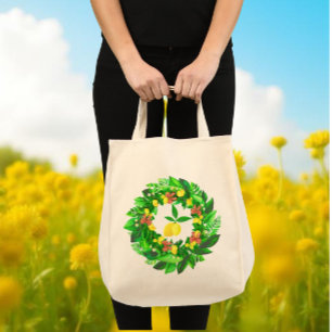 Yellow Lemon Wreath Tote Bag