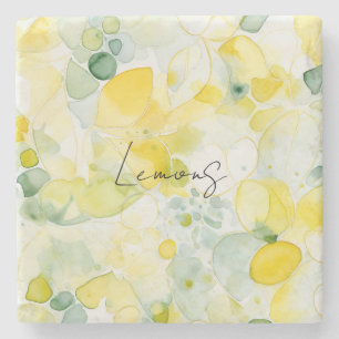 Yellow Lemons Abstract Stone Coaster