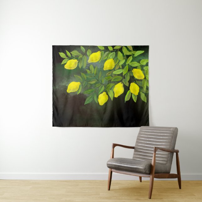 Yellow lemons and branches tapestry (In Situ (Horizontal))