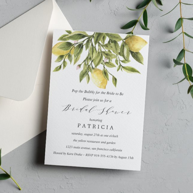 Yellow Lemons and Foliage Wedding Bridal Shower Invitation (Creator Uploaded)