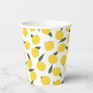 Yellow Lemons and Green Leaves Paper Cups