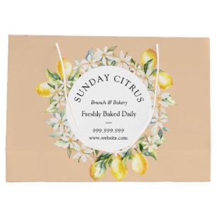 Yellow Lemons and White Flowers Floral Wreath Larg Large Gift Bag