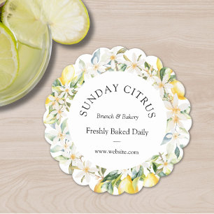 Yellow Lemons and White Flowers Floral Wreath Paper Coaster