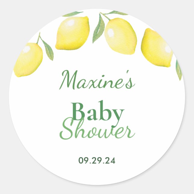 Yellow Lemons Baby Shower Sticker (Front)