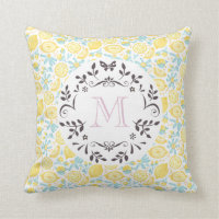 Yellow Lemons & Blue Flowers With Monogram Letter