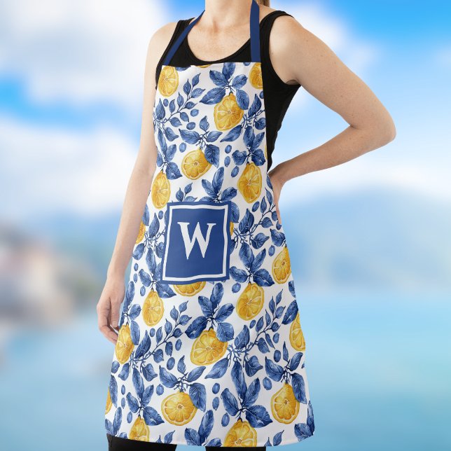 Yellow Lemons Blue Foliage Mediterranean Amalfi Apron (Creator Uploaded)