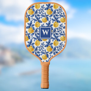 Yellow Lemons Blue Foliage Mediterranean Amalfi Pickleball Paddle
