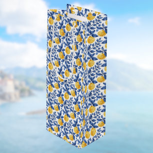 Yellow Lemons Blue Foliage Mediterranean Amalfi Wine Gift Bag